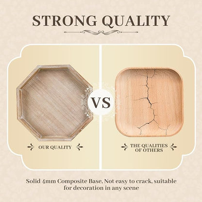 Wooden Decorative Tray, Small Serving Tray with Wood Bead, Farmhouse Big Tray for Ottoman, Countertop, Coffee Tabl, 13" x 13"x 1.6" (White Washed)