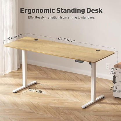 Electric Standing Desk Adjustable Height 63 x 24 Inch, Large Sit Stand Desk, Stand up Desk for Home Office, Computer Workstation (Spliced Desktop,Oak)