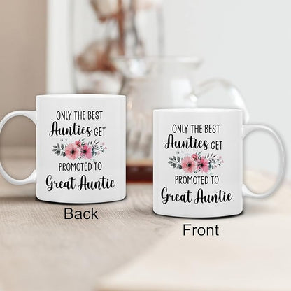 QASHWEY Great Auntie Gifts Mug, Great Auntie to Be Gift Coffee Mug, Pregnancy Announcement Gifts for Aunties New GreatAuntie, the Best Aunties Get Promoted to GreatAuntie CoffeeCup Ceramic 11oz