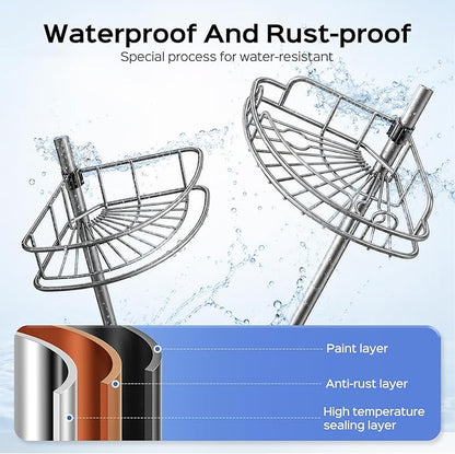 HAMITOR Shower Caddy Tension Pole: 4-Tier Corner Rustproof Bathroom Organizer - No-Drill Adjustable Shower Shelf for Renters - Floor to Ceiling Family Apartment Storage Rack - 47-121 Inch Silver Gray