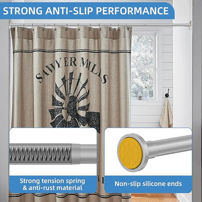 CorkLatta Matte Silver Shower Curtain Rod,1 Inch Diameter Stainless Steel Adjustable Spring Tension Rods 32 to 68",with Holders,Anti-Slip,Curtain Rods No Drilling(1 Pack)