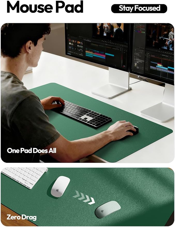 YSAGi Leather Desk Pad Protector, Office Desk Mat, Large Mouse Pad, Non-Slip PU Leather Desk Blotter, Laptop Desk Pad, Waterproof Desk Writing Pad for Office and Home (Jade Green, 31.5" x 15.8")