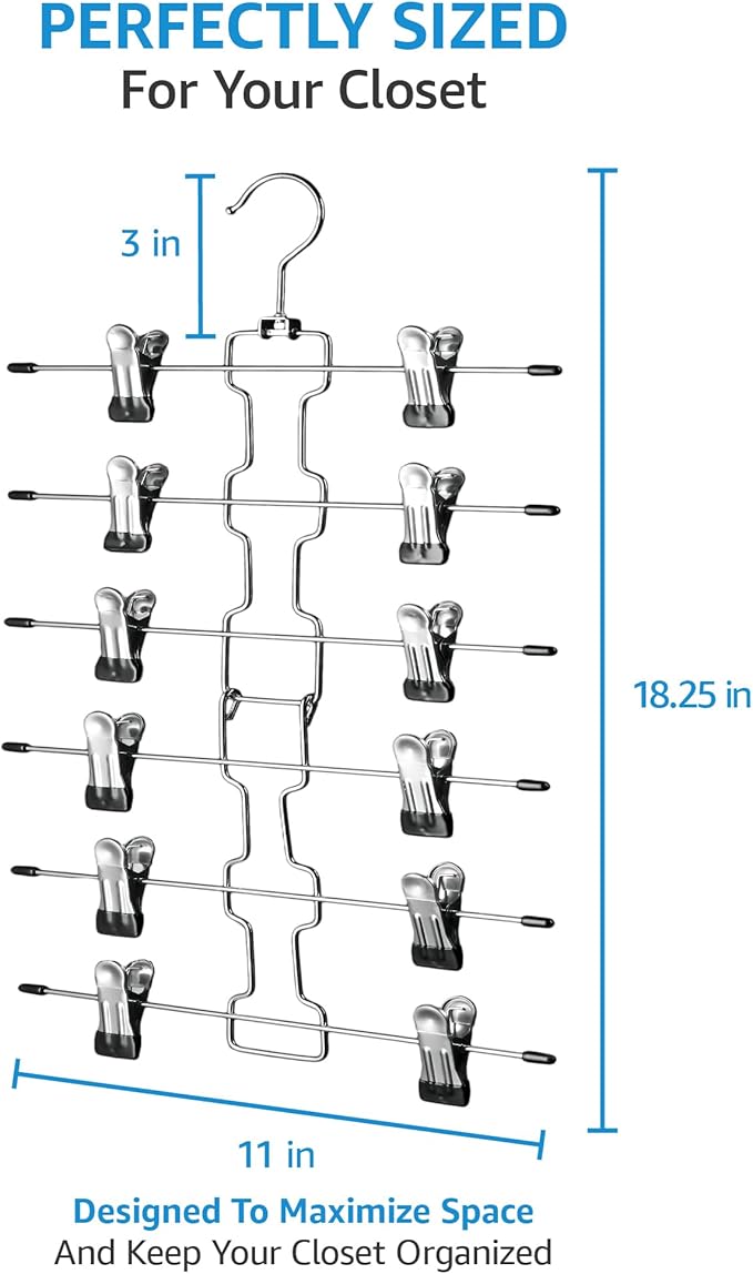 Zober 6-Tier Skirt Hangers with Clips - Metal, Non-Slip Space Saving Pants Hangers W/Adjustable Clips & Swivel Hooks - Skirt Hangers for Women (3-Pack)