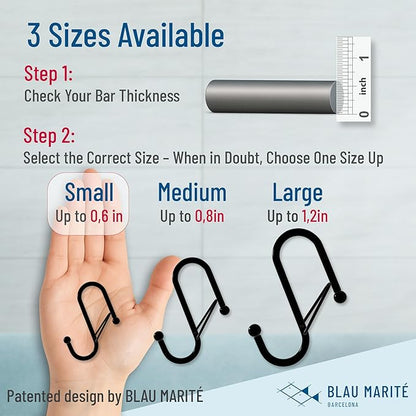 10-Pack Metal S Hooks for Hanging – Heavy-Duty S-Shaped Hooks with Safety Buckle – Fits Bars up to 0.6 In – Anti-Drop Hook for Kitchen, Pot Racks & Towel Bars – Silver (Small)