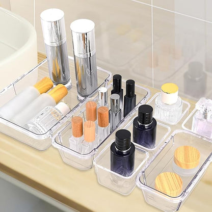 25 Pcs Clear Drawer Organizer, Adjustable Drawer Storage Box, 3-Size Desk Drawer Organizer, Acrylic Storage Bins for Makeup, Cosmetic, Kitchen Utensils, Bedroom Dressers Tool Organizer for Gadgets