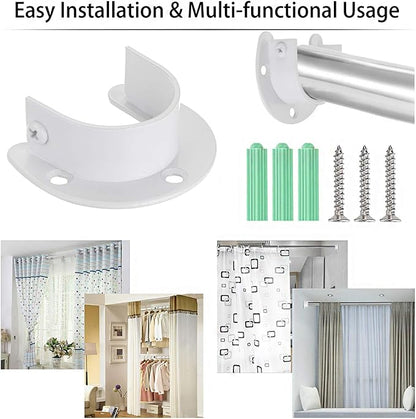 OwnMy 4 Packs Closet Rod End Supports Brackets 1-1/2" Diameter, U Shaped Stainless Steel Closet Pole Sockets Flange Rod Holder for Closet Wardrobe Shower Curtain (White)