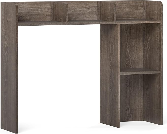 Desk Hutch, Desktop Shelf with 5 Shelves, Desk Bookshelf w/Anti-Toppling Devices, Wood Table Top Bookshelf Organizer, Small Desk Shelf for Study, Office, Dorm (Grey, 5 Shelves)