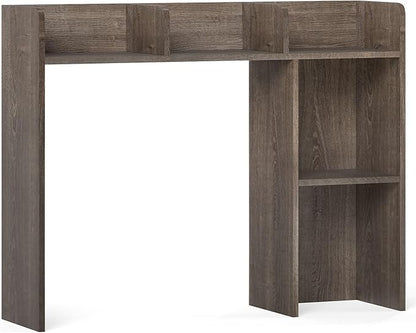 Desk Hutch, Desktop Shelf with 5 Shelves, Desk Bookshelf w/Anti-Toppling Devices, Wood Table Top Bookshelf Organizer, Small Desk Shelf for Study, Office, Dorm (Grey, 5 Shelves)