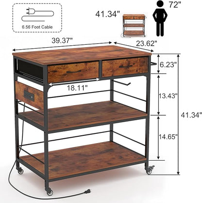 Kitchen Island with Storage,Rolling Kitchen Island Cart with Power Outlet,Industrial Kitchen Island on Wheels,Kitchen Cart for Home