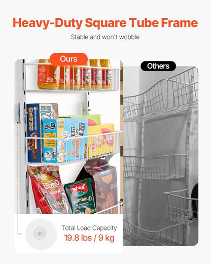 VEVOR Over the Door Pantry Organizer, 6-Tier Pantry Organization and Storage, Heavy-Duty Steel Hanging Spice Rack, Adjustable Wall Seasoning Shelves, for Home Kitchen Laundry Room Bathroom, White