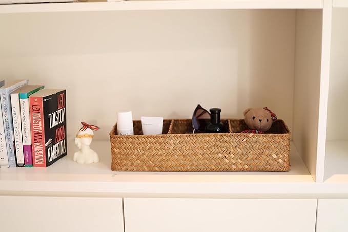 Seagrass Storage Basket Woven Shelf Baskets for Bathroom Vanity Dresser Organizer 14.6inch x 4.7inch x 3.1inch