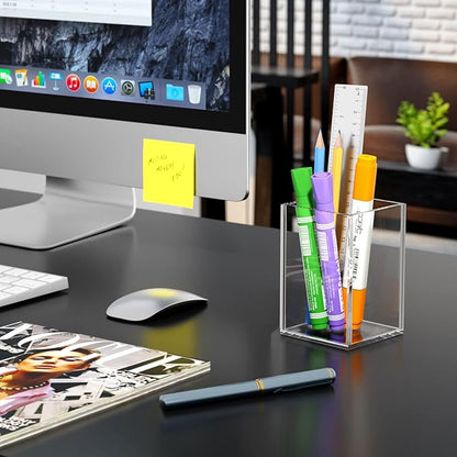 NIUBEE Acrylic Pen Holder 4 Pack,Clear Desktop Pencil Cup Stationery Organizer for Office Desk Accessory