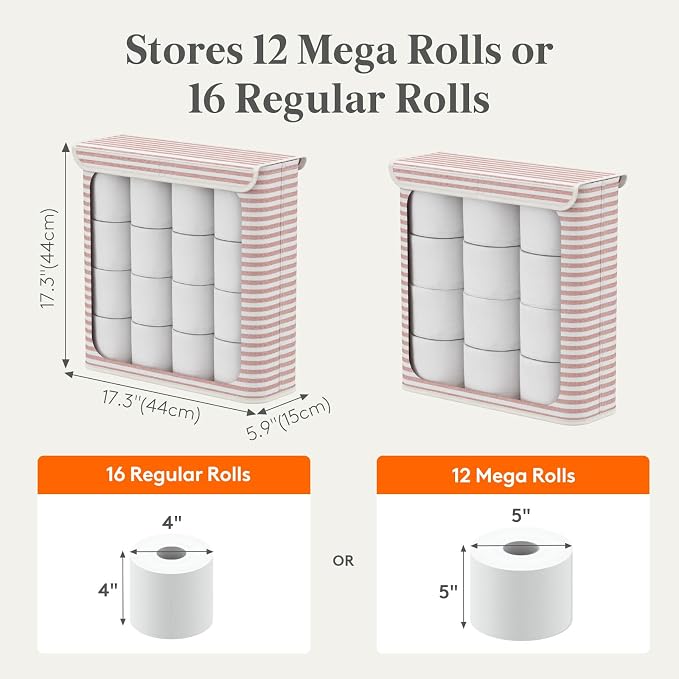 Lifewit 29L Toilet Paper Storage Holder for 12 to 16 Rolls, Foldable Fabric Toilet Paper Basket with Lid, Freestanding Bathroom Tissue Storage and Organization for TP, Towels and Toiletries, Pink