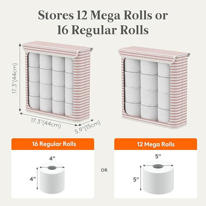 Lifewit 29L Toilet Paper Storage Holder for 12 to 16 Rolls, Foldable Fabric Toilet Paper Basket with Lid, Freestanding Bathroom Tissue Storage and Organization for TP, Towels and Toiletries, Pink