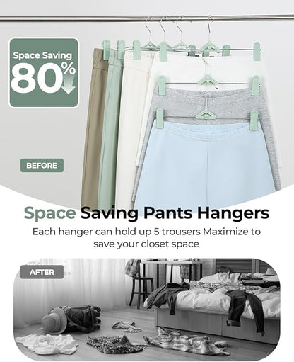 Northern Brothers Space Saving Pants Hangers with Clips, 50 Pack, Green, Plastic