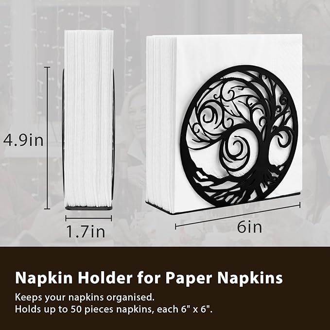 Napkin Holder for Table, Standing Napkin Dispenser Outdoor Farmhouse Black Cocktail Napkin Holders for Kitchen Coffee Shop Dining Room (6"x 1.7"x 4.9")
