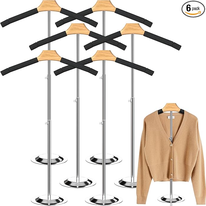 Adjustable T Shirt Display Adult for Vendors 6Pack,18-31.1IN Flexible Shirt Rack Shoulder Stand, Portable Hanging Metal Clothes Display, Hanger Rack for Clothing Dress Garment Coat Retail
