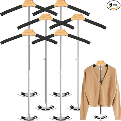 Adjustable T Shirt Display Adult for Vendors 6Pack,18-31.1IN Flexible Shirt Rack Shoulder Stand, Portable Hanging Metal Clothes Display, Hanger Rack for Clothing Dress Garment Coat Retail