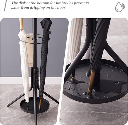 Kitsanery Coat Rack Freestanding,Metal Coat Tree with Umbrella Holder,Hat and Coat Rack Stand for Entryway, Hallway, Living Room, Bedroom (Black)