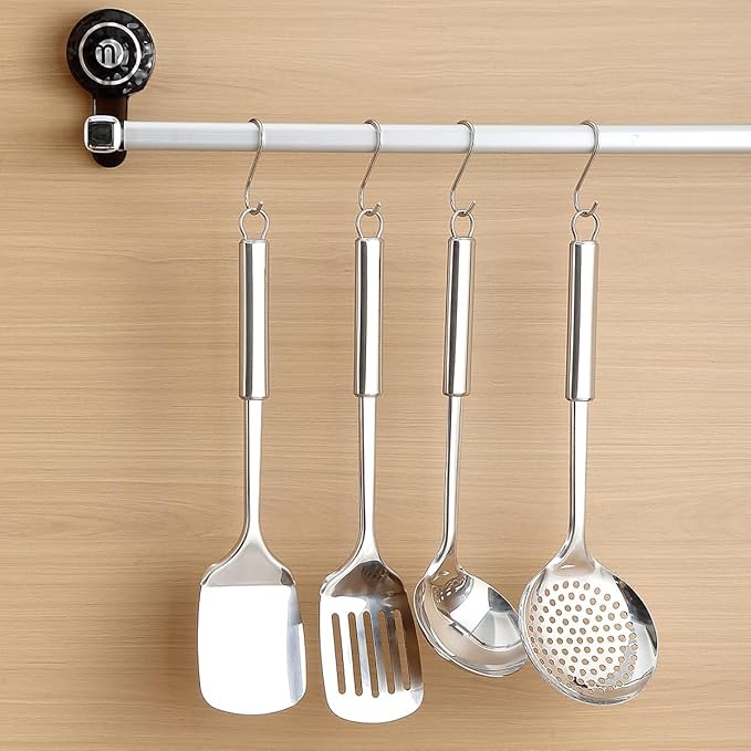 ReaNea Stainless Steel Cooking Utensils Set 4 Pieces, Kitchen Tools Set Include Metal Spatula Set, Kitchen Skimmer, Soup Ladle, Kitchen Gadgets Essentials New Home Must Have