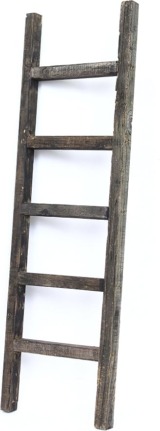 BarnwoodUSA Rustic Farmhouse Decorative Ladder - Our 47 inch Ladder can be Mounted Horizontally or Vertically and is Crafted from Refurbished Wood | No Assembly Required | Black