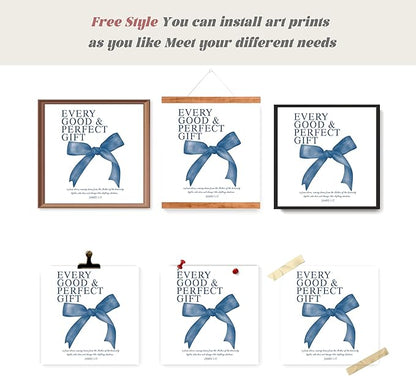 LARTSFRO Coquette Navy Blue Bow Wall Art Decor Posters, Navy Blue Bow Room Bedroom Bathroom Dorm Wall Art Decor Aesthetic for Teen Girls Gifts, Inspirational Bible Verses Bow Wall Decor, 10x10 Inch Set of 4 Pcs Bow Pictures (UNFRAMED)