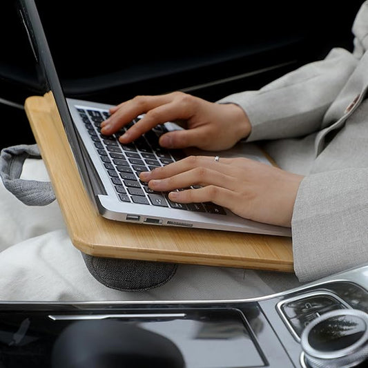 Lap Desk for Laptop with Cushion, Bamboo Laptop Stand with Anti-Slip Strip Tablet Phone Holder, Fits up to 14 inch Portable Computer Lap Desk for Couch, Bed & Car
