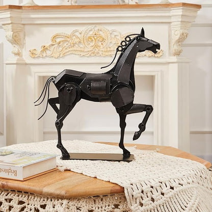 Metal Horse Statue - Rustic Handmade Western Decor - 100% Hand-Painted Horse Figurines for Office & Home - Black