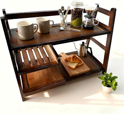 3 Tier Bamboo Matcha Station shelf, coffee station organizer Shelf for Kitchen Countertop, Tea station organizer - Matcha Powder, Tools & Cup Organizer for Matcha Lovers, Home Baristas.