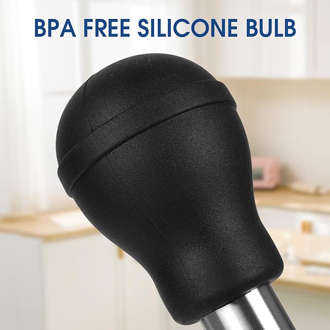 Turkey Baster with Silicone Suction Bulb, Stainless Steel Food Grade Turkey Baster for Cooking, Baking, Injecting Marinade ，Black