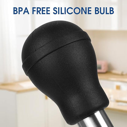 Turkey Baster with Silicone Suction Bulb, Stainless Steel Food Grade Turkey Baster for Cooking, Baking, Injecting Marinade ，Black