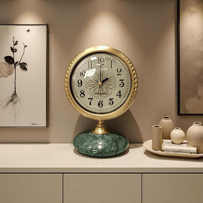 Vintage Mantel & Modern Brass Desk/Shelf Clock, Silent Non-Ticking Analog Roman Numerals, Marble Base, Home/Tabletop Decoration for Shelf, Table, Mantel, Bedside, Home Office, Living Room, Bedroom