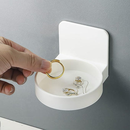 Adhesive Plastic Round Floating Shelf Stick on Wall Mounted Cup Holder Shower Organizer Caddy Bottle Racks (2pcs)