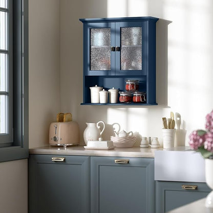 Wall Mount Bathroom Storage Cabinet, Medicine Cabinet with Tempered Glass Door and Buffering Hinge Over Toilet Storage Cabinet Wall Mounted Organizer Above Toilet Storage (Ultramarine)