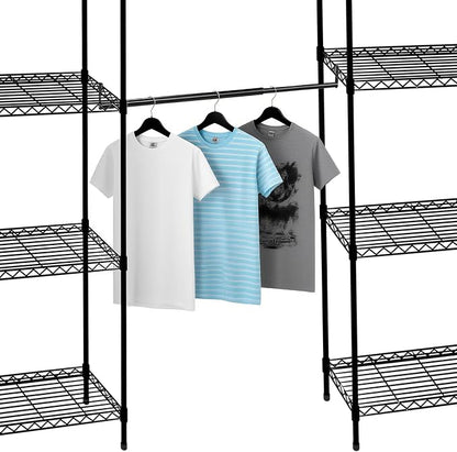 Threehoney Expandable Closet Rod for Wire Shelf Hanging Clothes Adjustable Heavy Duty Closet Hanging Rod Extender Heavy Duty Hanger Bar Metal Poles for Wardrobes Hanger, 1 Pack (32-54 Inch,Black)