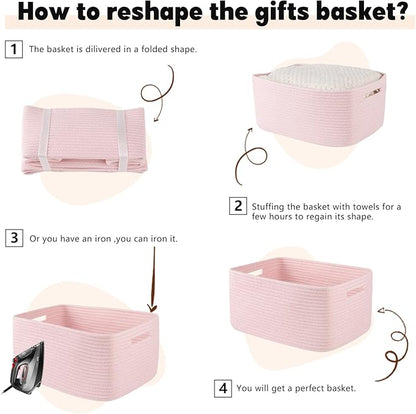 OIAHOMY Storage Basket for Shelves, Closet Cube Storage Bins Baskets for Clothes Blanket Towels, Baby Nursery, Toy Baskets Box, Woven Rope Basket, 15.75*11.81*7.09 IN, 2 Packs Mixed Pink