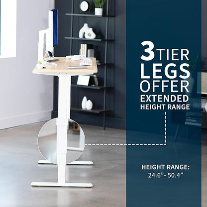 VIVO Electric 60 x 24 in Dual Motor Sit Stand Desk, Memory Height Adjustment, 2B Series, Light Wood Top White Frame, DESK-KIT-2W6C