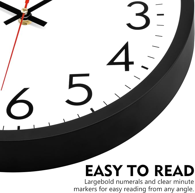Lumuasky Wall Clock Silent Non-Ticking 12 Inch Quartz Battery Operated Round Analog Wall Clock with Easy to Read Large Numbers for Classroom,School, Office, Living Room, Bedroom,Kitchen