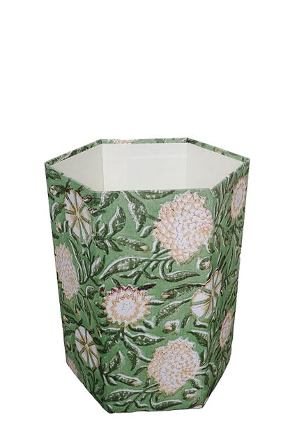 Generic 3.3 Gallon Cotton Hand Block Printed Paper Waste Basket |Small Decorative Trash Can for Housewarming Gifts in Living Room, Bedroom, Bathroom | Eco-Friendly, Plastic-Free (1, GREEN GE.)