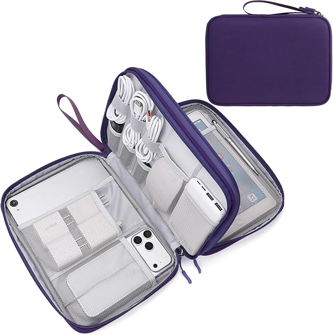 FYY Electronic Organizer, Extra Large Travel Cable Organizer Bag Pouch Portable Waterproof Double Layers All-in-One Storage Bag for iPad, Cable, Power Bank, Laptop Charger for Office/Home, Purple