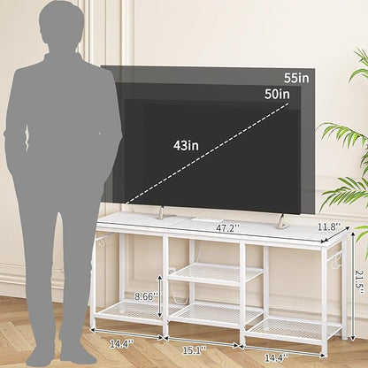 YGEOMER White TV Stand for Up to 50 Inch Tvs, Entertainment Center with Power Outlet and Open Storage Shelves, TV Console Table for Living Room Bedroom