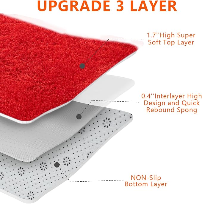 Red Shag Area Rugs for Bedroom Living Room,Ultra Soft Fluffy Christmas Area Rugs 4X6 for Dorm,Indoor Carpet Plush Rugs for Living Room Home Decor,Red