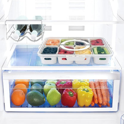 TAROSE Snackle Box Container, 8 Compartments Divided Serving Tray with Lid and Handle, Portable Snack Box Containers for Veggie Tray Charcuterie Boxes Fruit Storage Candy Organizer (8 Compartments)