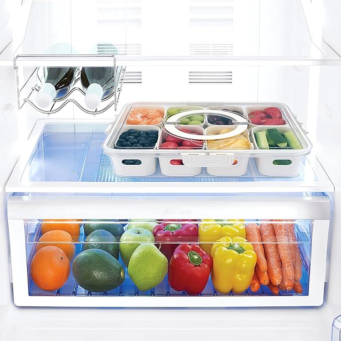 TAROSE Snackle Box Container, 2 Packs 8 Compartments Divided Serving Tray with Lid and Handle, Portable Snack Box Containers for Veggie Tray Charcuterie Boxes Fruit Storage Candy Organizer