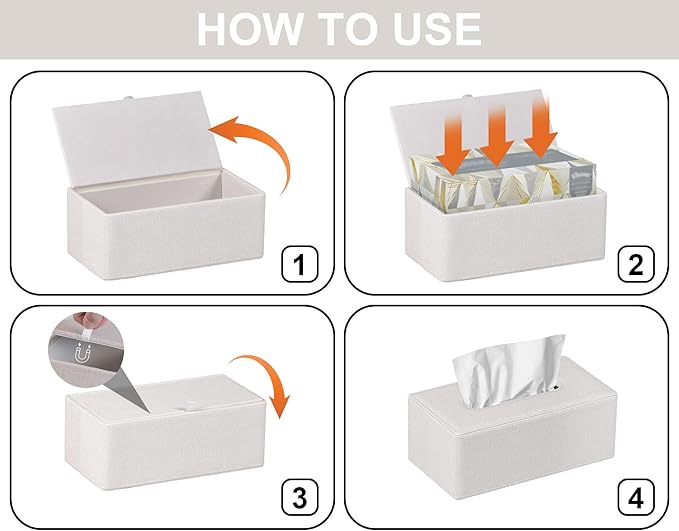 GOLRANLYE Tissue Box Cover Rectangular 9.8"(L) x 5.3"(W) x 4.3"(H) Refined Modern PU Leather Facial Tissue Dispenser Box Holder for Dresser Bathroom Decorative (Linen Beige)