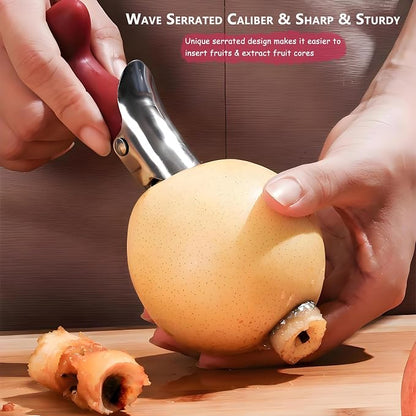 Apple Corer, Stainless Steel Fruit Core Remover with Ergonomic Grip, Sharp Serrated Blade for Apples and Pears, Dishwasher Safe Kitchen Gadget for Baking & Snack Prep (Red)