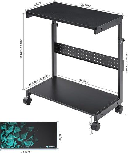 EUREKA ERGONOMIC PC Stand Computer Cart, Height Adjustable Tower Stand 2-Tier Suit for ATX Case Printer, Metal Rolling Cart on Wheels for Gaming Home Office, Carbon Fiber,Home Office Organization
