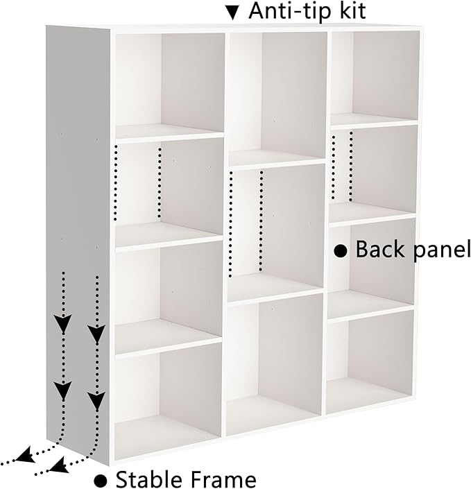 Cube Bookshelf, White Wooden Cube Storage Organizer, Freestanding Book Shelf,Cubby Shelf, Perfect Shelves for Bedroom, Kids Room, Closet, Classroom & Office (11-Cube)