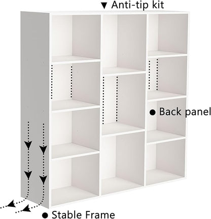 Cube Bookshelf, White Wooden Cube Storage Organizer, Freestanding Book Shelf,Cubby Shelf, Perfect Shelves for Bedroom, Kids Room, Closet, Classroom & Office (11-Cube)