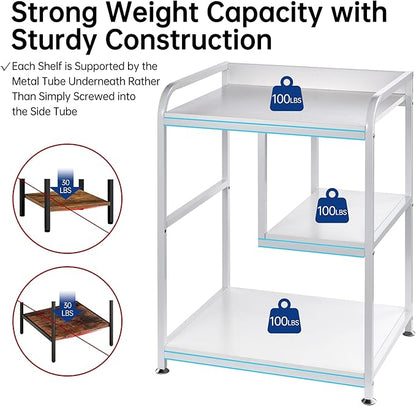 Fannova Large Printer Stand Table with Storage Shelf for Host Computer, PC Tower, CPU and Shredder, 3 Tier Rolling Printer Cart with Wheels for Home Office Storage and Organization - White